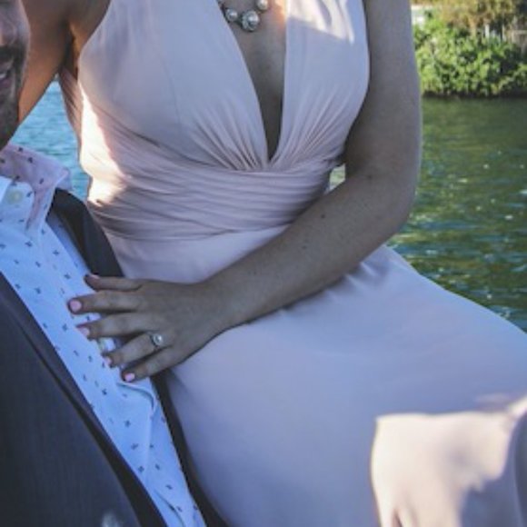 Pink A-Line Knee-Length Chiffon Cocktail Dress - Picture 5 of 8